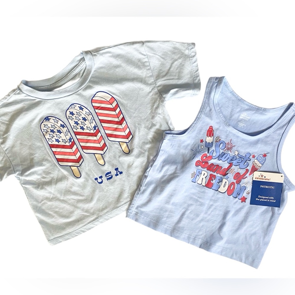 MAD Engine Girls Light Blue Tee, Patriotic Lt Blue Tank  Popsicles Girls XS 4/5